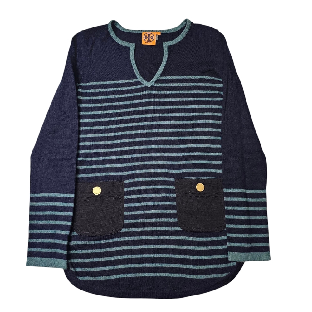 Tory Burch Wool Cashmere Blend Striped Knit Tunic Sweater Size Small